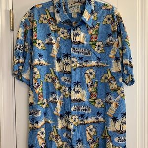 Big Dogs Beer/Dog Pattern Button Shirt Large